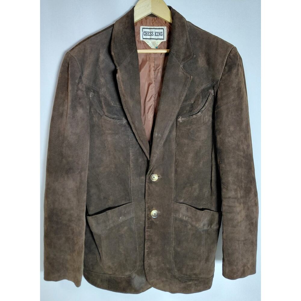 CHESS KING Genuine Leather Blazer Solid Long Sleeve Men Size 44-See Measurements